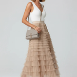 Women's Layered Tulle Tiered Midi Skirt – High Waist Flared Skirt for Events