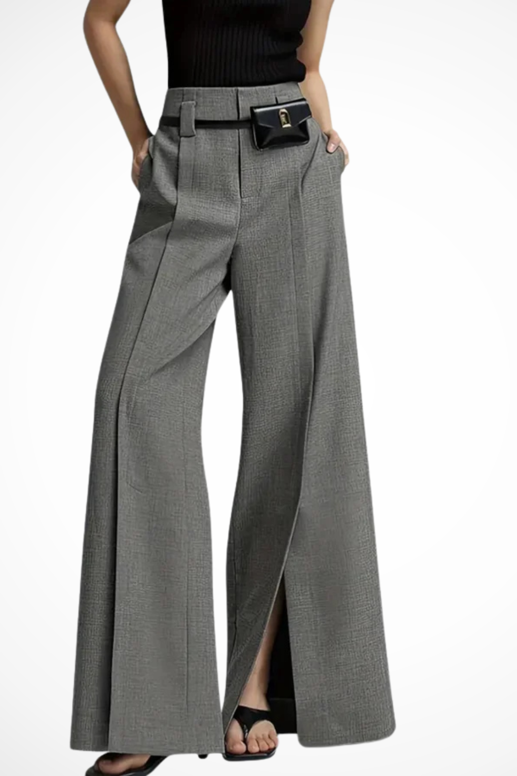 Women's High Waist Wide Leg Pants with Belt – Tailored Pleated Work Pants