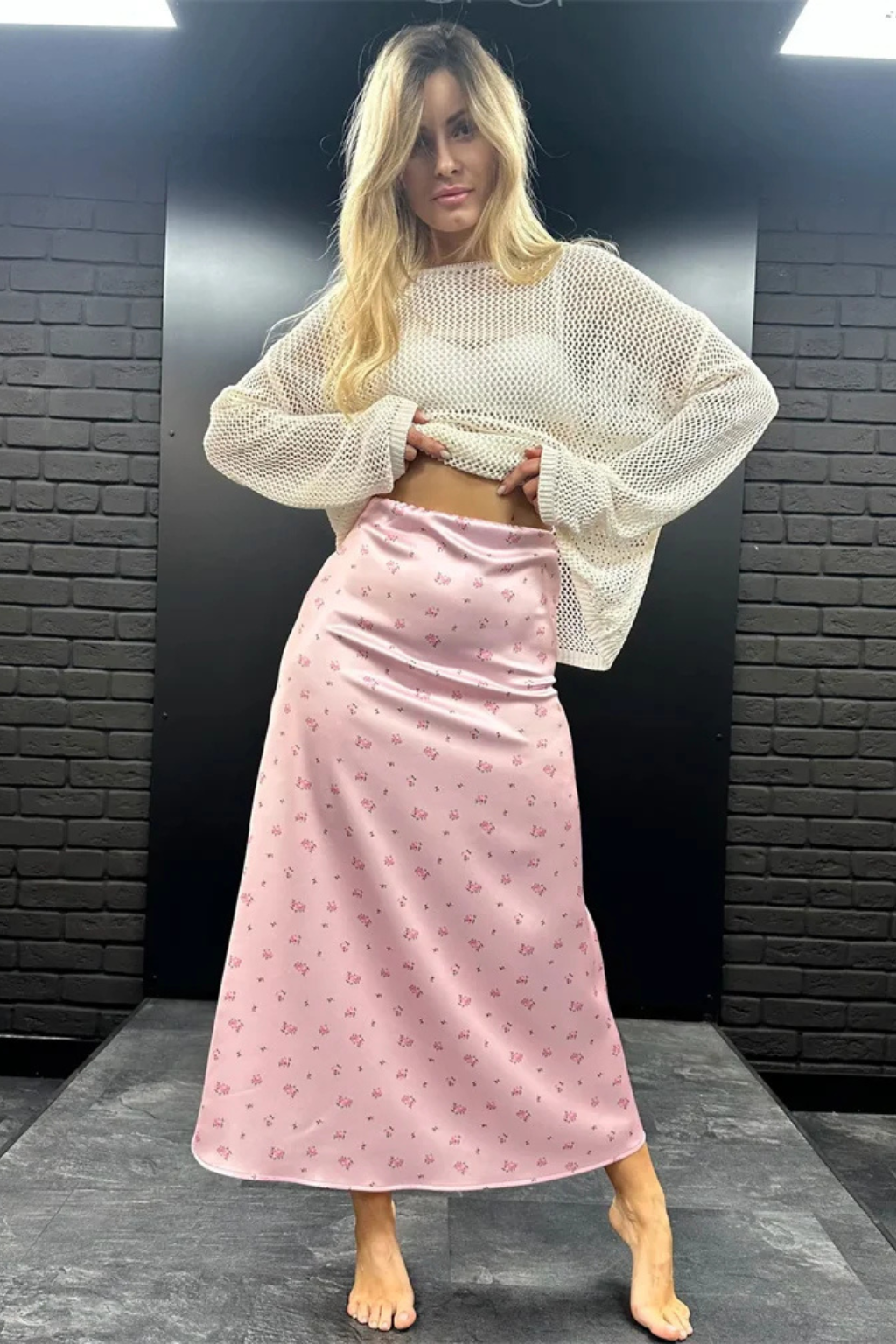 Women's Floral Print Satin Bias Cut Maxi Skirt – Flowing Summer Day to Evening Skirt