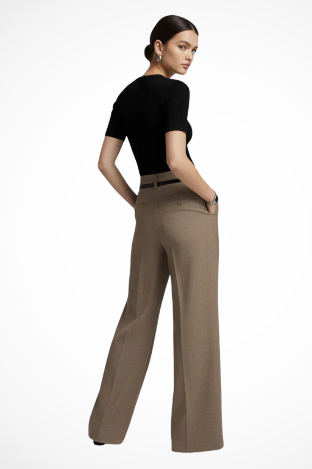 Women's High Waist Wide Leg Pants with Belt – Tailored Pleated Work Pants