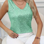 Women's Sequin Glitter V-Neck Tank Top – Sparkly Party & Evening Going Out Top