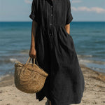 Women's Pintuck Linen Maxi Shirt Dress – Summer Beach & Holiday Dress
