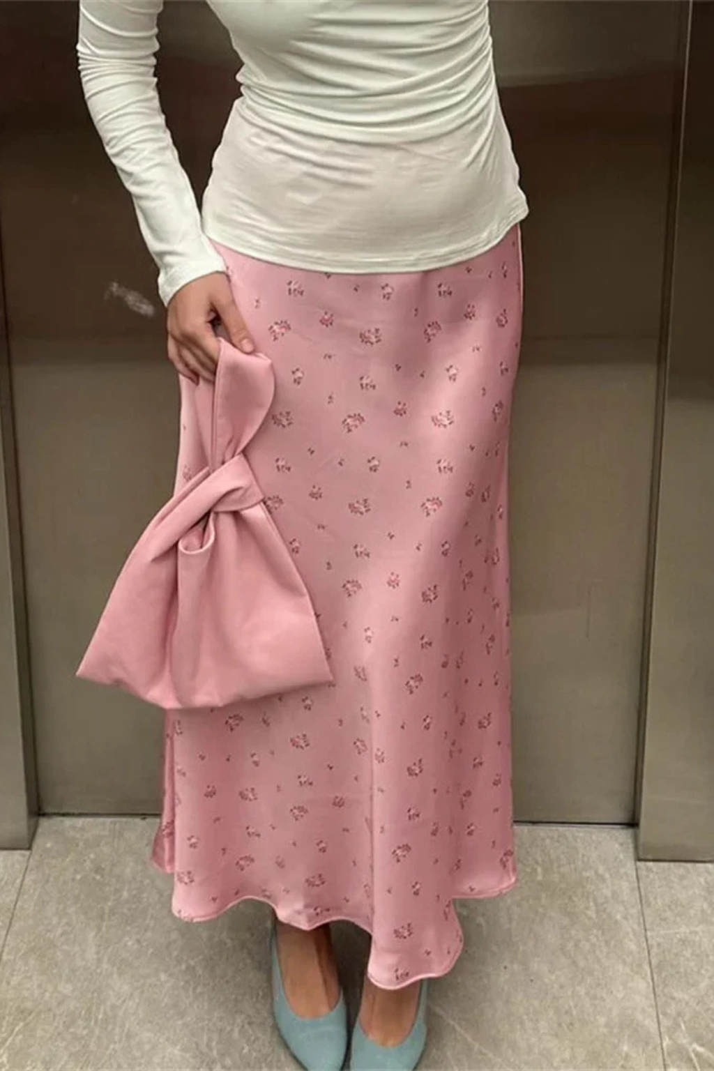 Women's Floral Print Satin Bias Cut Maxi Skirt – Flowing Summer Day to Evening Skirt