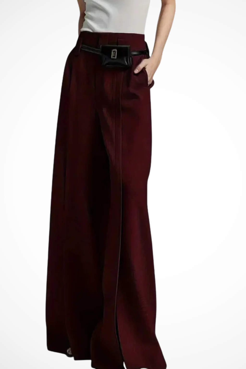 Women's High Waist Wide Leg Pants with Belt – Tailored Pleated Work Pants