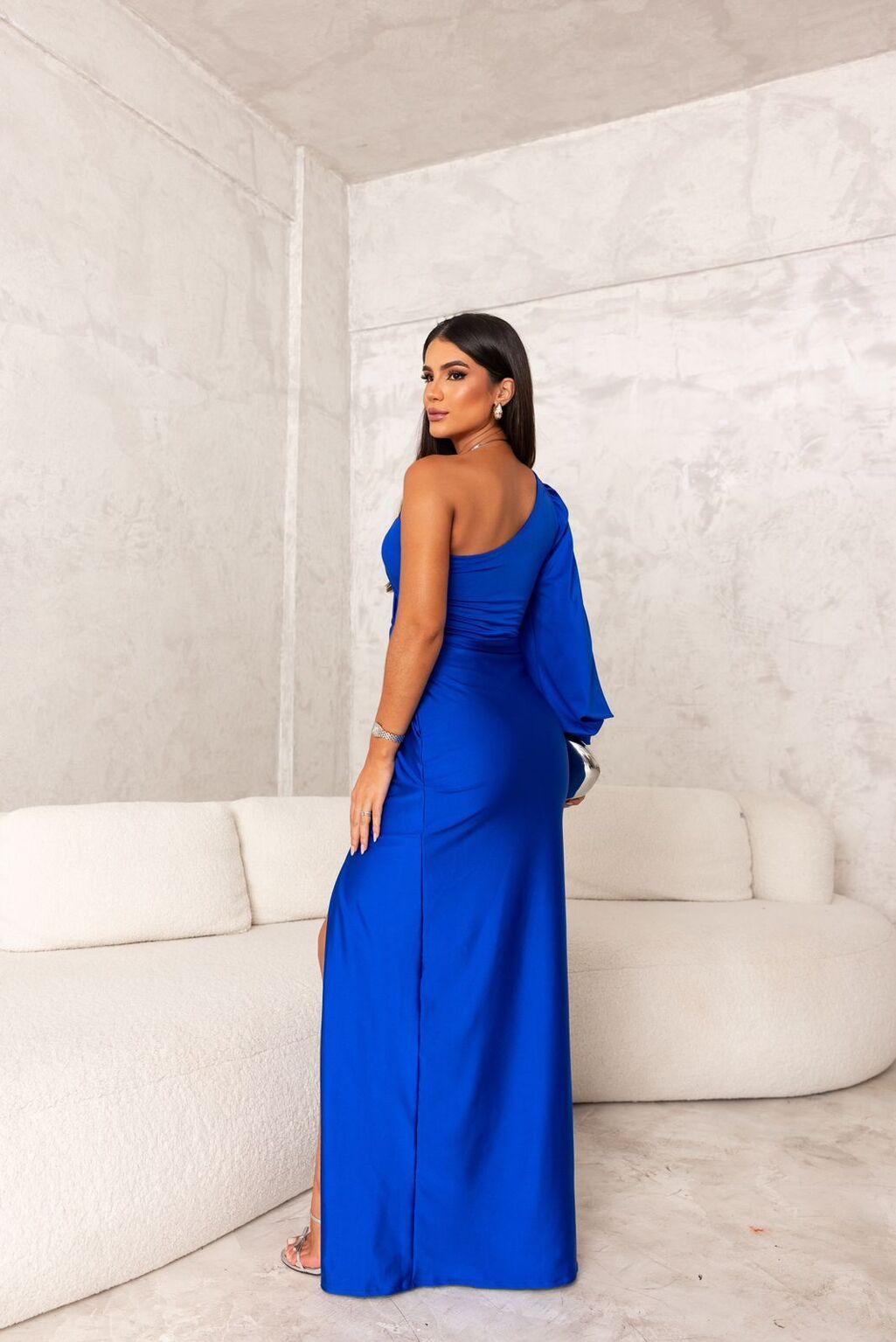 Women's Asymmetric Neckline Pleated Evening Dress – Elegant Formal & Wedding Guest Dress