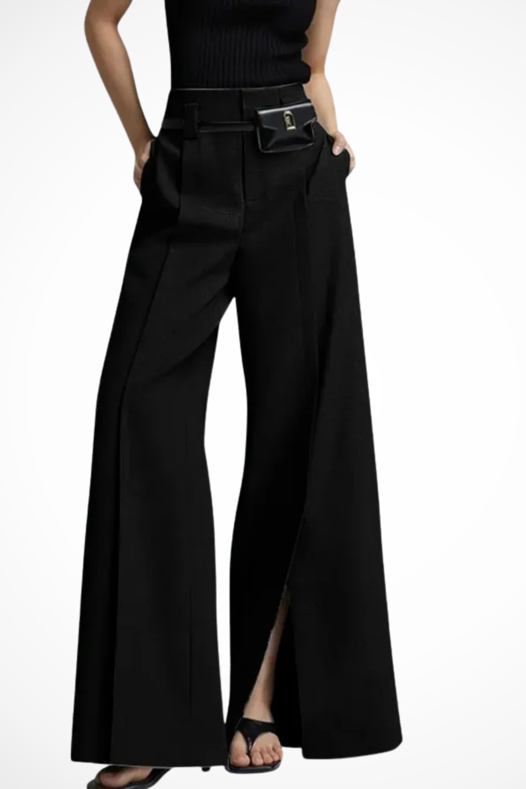 Women's High Waist Wide Leg Pants with Belt – Tailored Pleated Work Pants