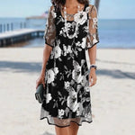 Women's Floral A-Line Midi Dress – Summer Garden Party & Wedding Guest Dress