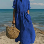 Women's Pintuck Linen Maxi Shirt Dress – Summer Beach & Holiday Dress