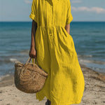 Women's Pintuck Linen Maxi Shirt Dress – Summer Beach & Holiday Dress