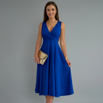Women's Sleeveless V-Neck Midi Dress with Back Zip – A-Line Summer Occasion Dress