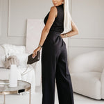 Women's Sleeveless Wrap V-Neck Wide Leg Jumpsuit with Tie Belt – Wedding Guest