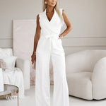 Women's Sleeveless Wrap V-Neck Wide Leg Jumpsuit with Tie Belt – Wedding Guest
