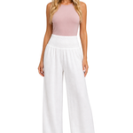 Women's Linen Wide Leg Pants with Shirred Elasticated Waist – Casual Summer Pants