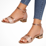 Women's Glitter Double Strap Ankle Strap Low Block Heel Sandals – Party & Occasion Shoes