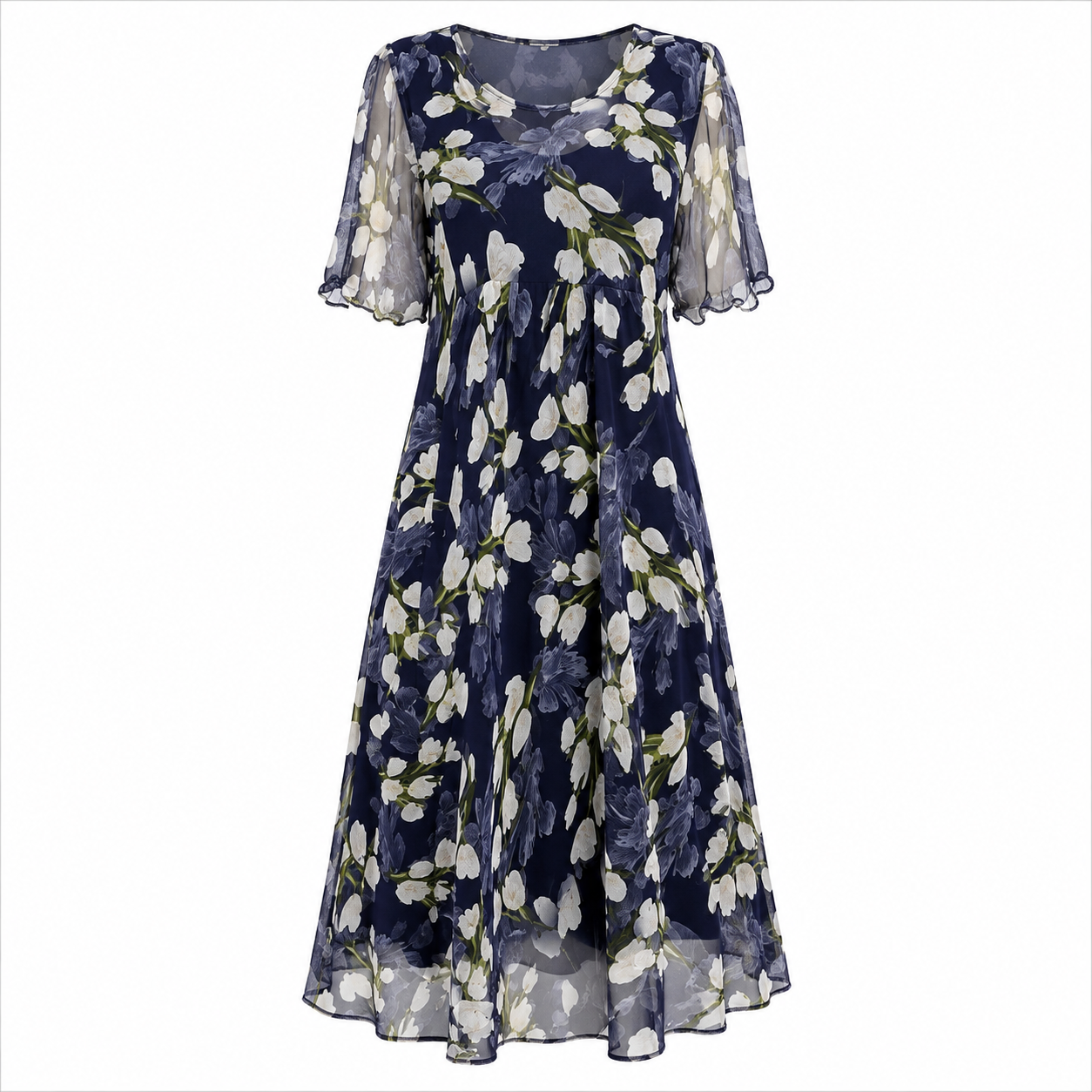 Women's Floral A-Line Midi Dress – Summer Garden Party & Wedding Guest Dress
