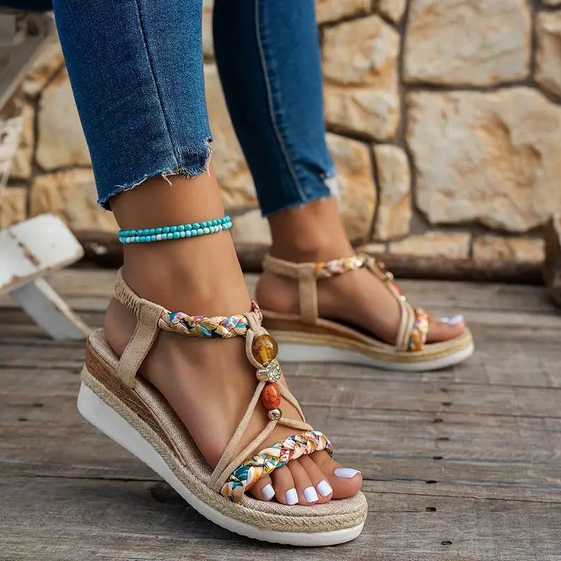 Women's Bohemian Beaded Sandals – Boho Summer Sandals for Beach & Holidays