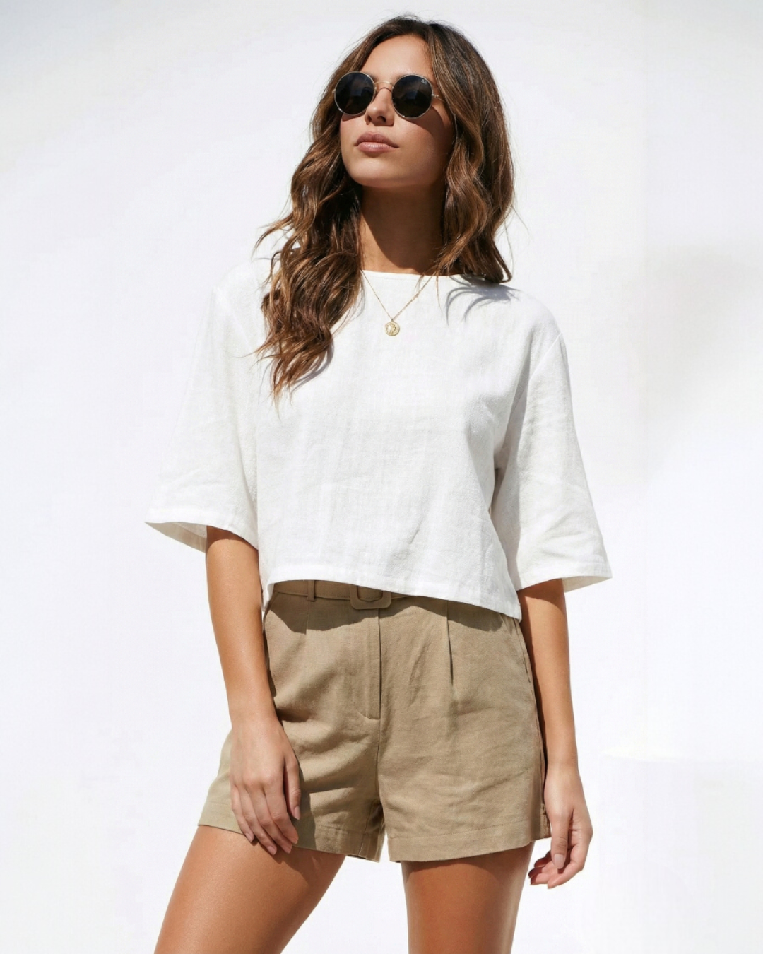 Women's Linen Blend Round Neck Top with Back Buttons – Relaxed Summer Top