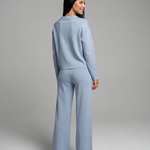 Women's Collared V-Neck Long Sleeve Top & Wide Leg Pants Set – Relaxed Two-Piece Casual Set