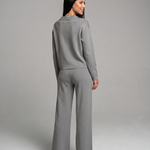 Women's Collared V-Neck Long Sleeve Top & Wide Leg Pants Set – Relaxed Two-Piece Casual Set