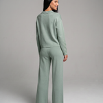 Women's Collared V-Neck Long Sleeve Top & Wide Leg Pants Set – Relaxed Two-Piece Casual Set
