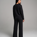 Women's Collared V-Neck Long Sleeve Top & Wide Leg Pants Set – Relaxed Two-Piece Casual Set