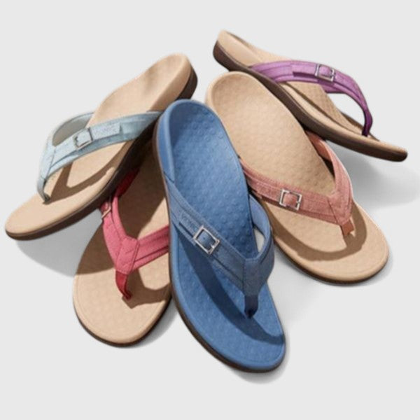 Women's Orthopaedic Flip-Flop Sandals with Adjustable Buckle – Contoured Footbed Summer