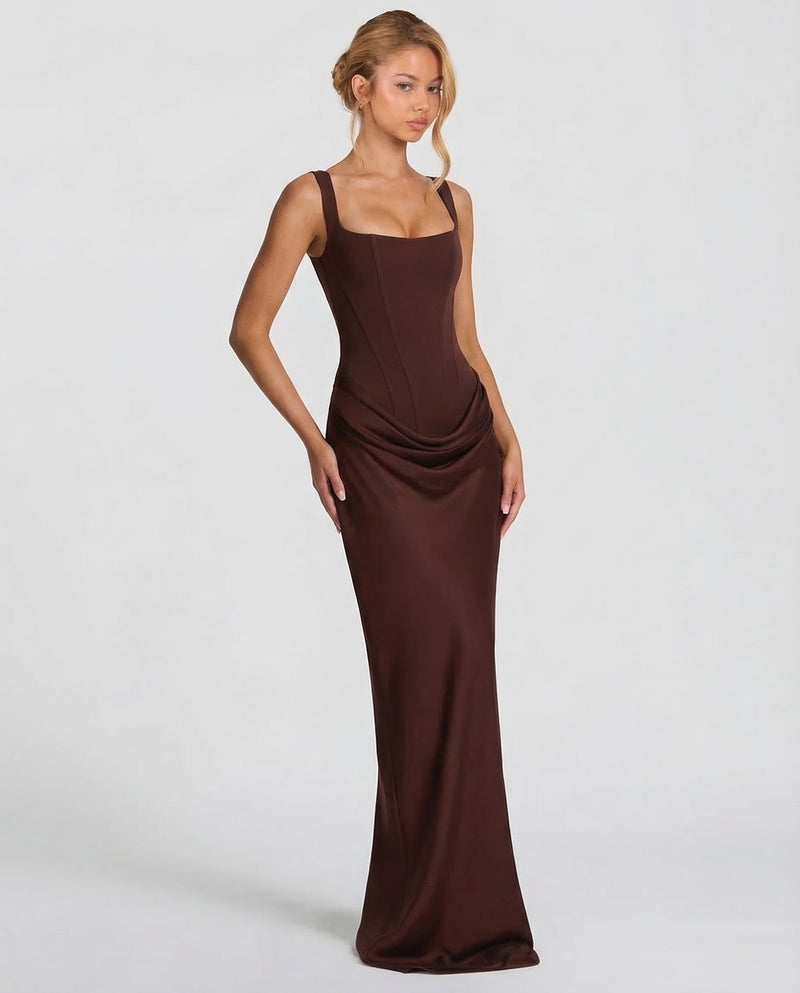 Women's Satin Corset Maxi Dress – Elegant Evening, Formal & Wedding Guest Dress