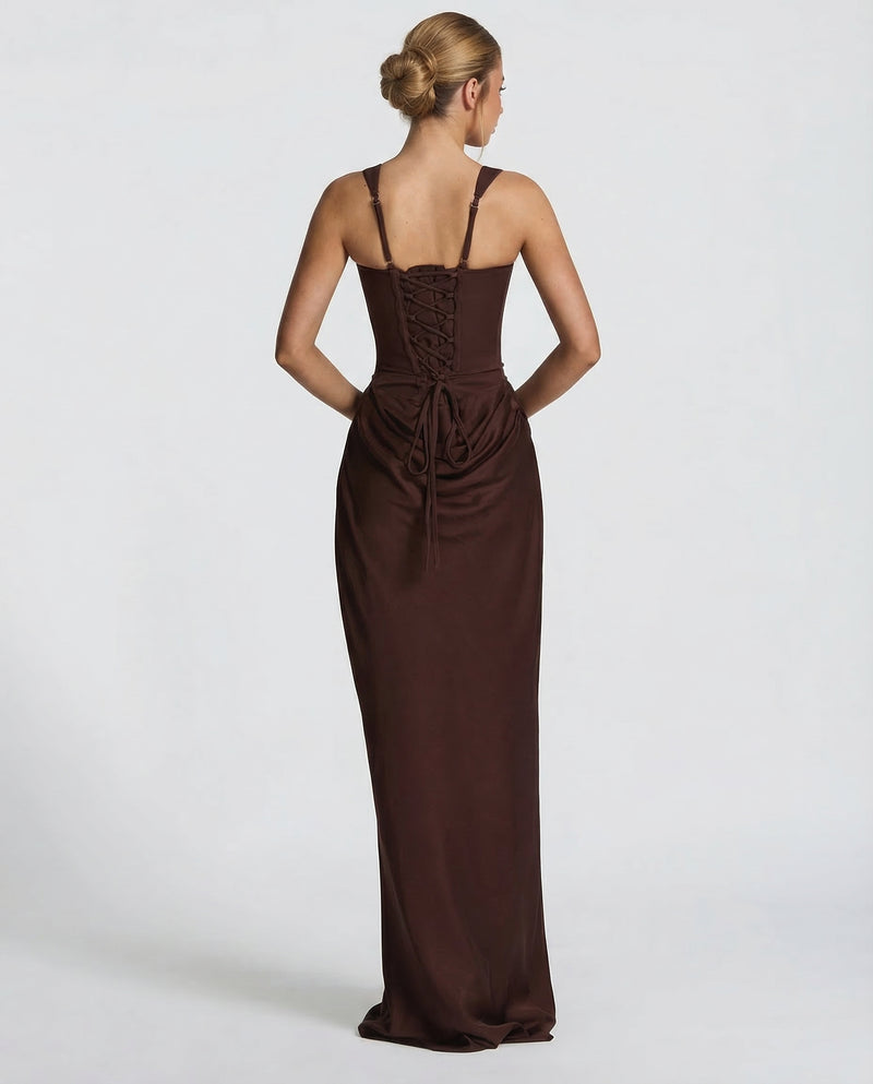 Women's Satin Corset Maxi Dress – Elegant Evening, Formal & Wedding Guest Dress