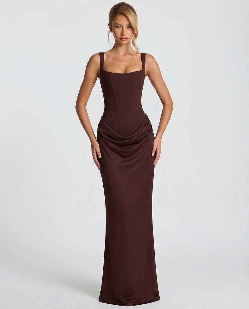 Women's Satin Corset Maxi Dress – Elegant Evening, Formal & Wedding Guest Dress