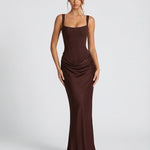 Women's Satin Corset Maxi Dress – Elegant Evening, Formal & Wedding Guest Dress