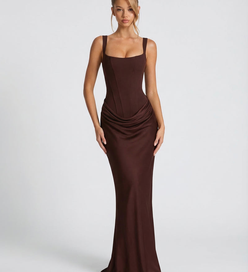 Women's Satin Corset Maxi Dress – Elegant Evening, Formal & Wedding Guest Dress