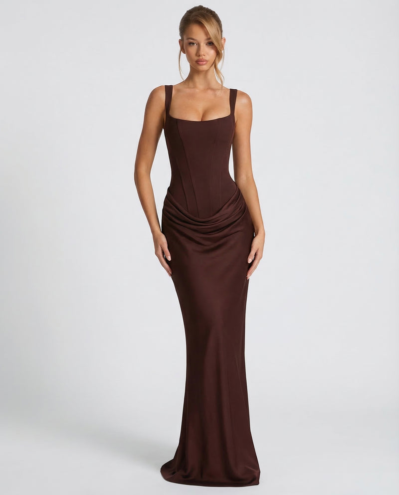 Women's Satin Corset Maxi Dress – Elegant Evening, Formal & Wedding Guest Dress