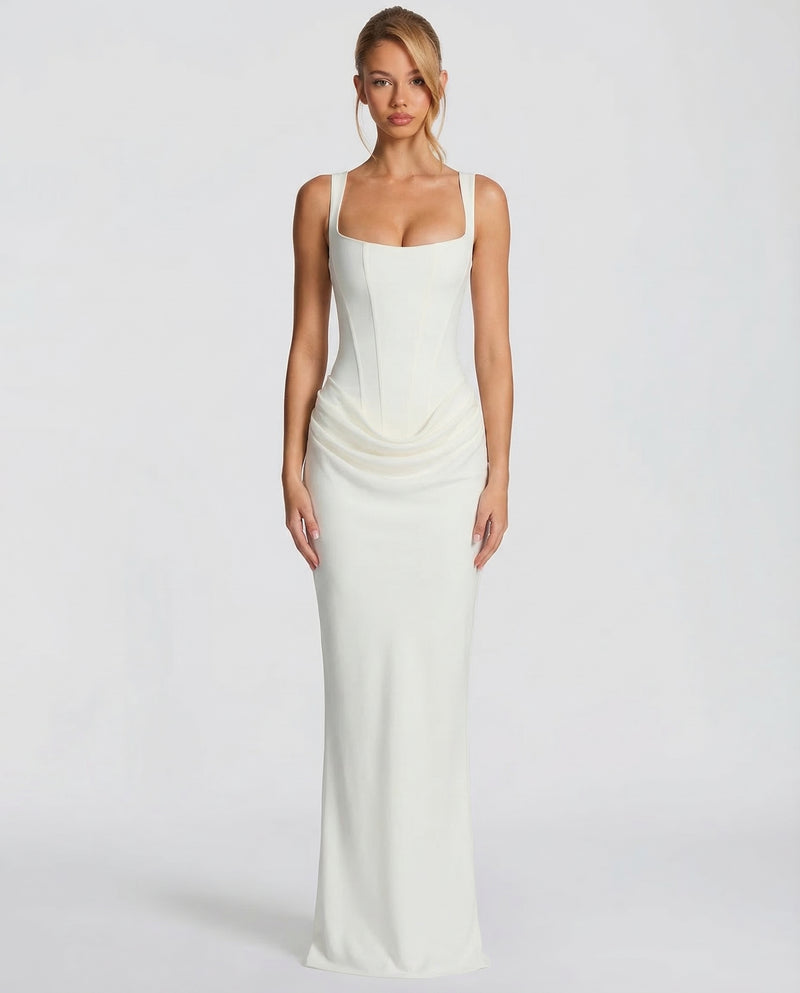 Women's Satin Corset Maxi Dress – Elegant Evening, Formal & Wedding Guest Dress