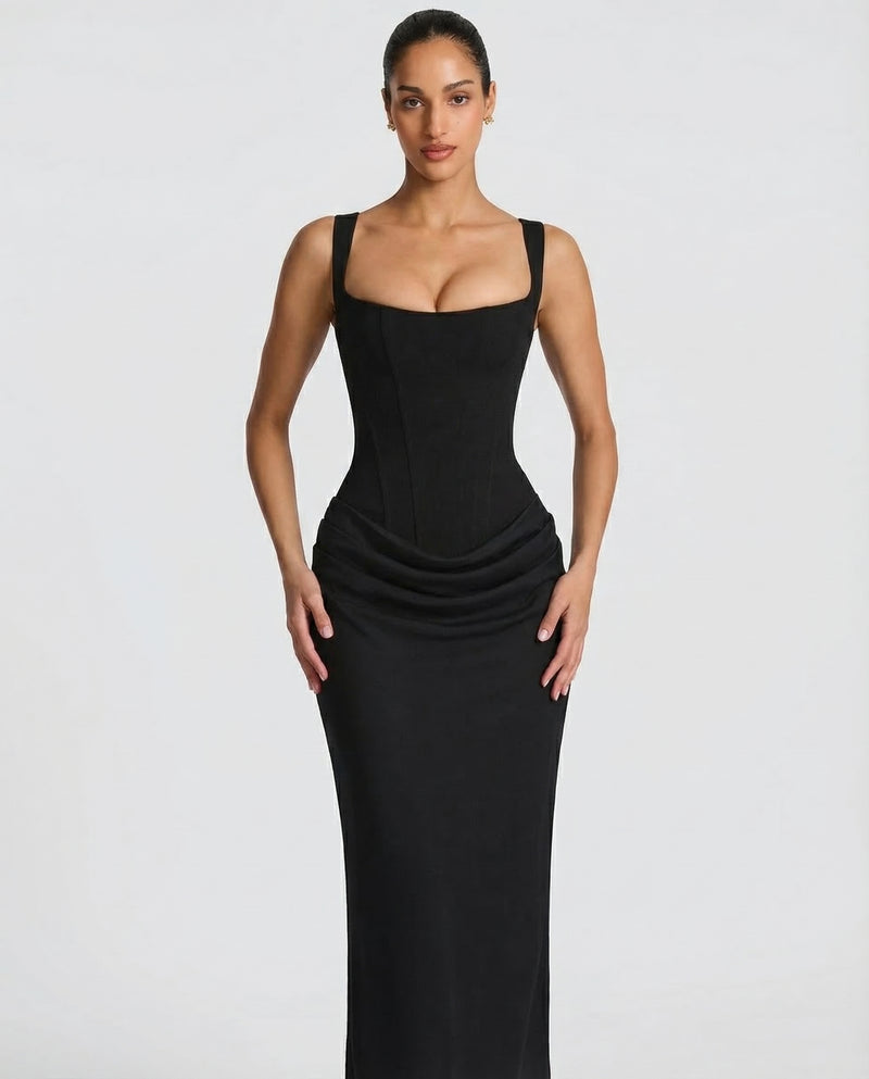 Women's Satin Corset Maxi Dress – Elegant Evening, Formal & Wedding Guest Dress