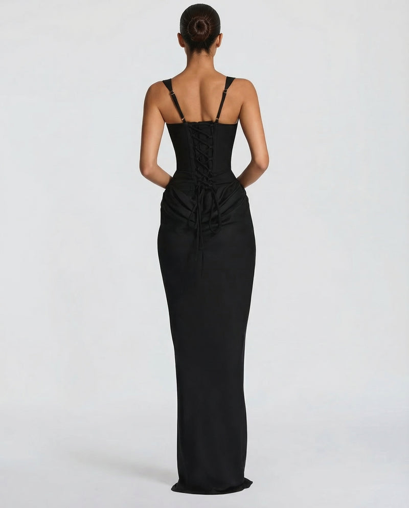 Women's Satin Corset Maxi Dress – Elegant Evening, Formal & Wedding Guest Dress