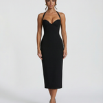 Women's Halter Lace Corset Midi Dress with Lace-Up Back – Fitted Evening & Occasion Dress