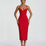 Women's Halter Lace Corset Midi Dress with Lace-Up Back – Fitted Evening & Occasion Dress