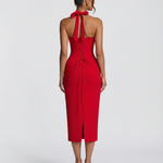 Women's Halter Lace Corset Midi Dress with Lace-Up Back – Fitted Evening & Occasion Dress
