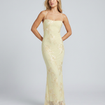 Women's Sweetheart Neck Corset Maxi Dress with Floral Appliqué & Lace-Up Back – Formal