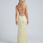Women's Sweetheart Neck Corset Maxi Dress with Floral Appliqué & Lace-Up Back – Formal