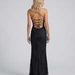 Women's Sweetheart Neck Corset Maxi Dress with Floral Appliqué & Lace-Up Back – Formal