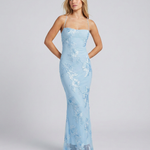 Women's Sweetheart Neck Corset Maxi Dress with Floral Appliqué & Lace-Up Back – Formal
