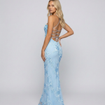 Women's Sweetheart Neck Corset Maxi Dress with Floral Appliqué & Lace-Up Back – Formal