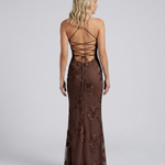 Women's Sweetheart Neck Corset Maxi Dress with Floral Appliqué & Lace-Up Back – Formal