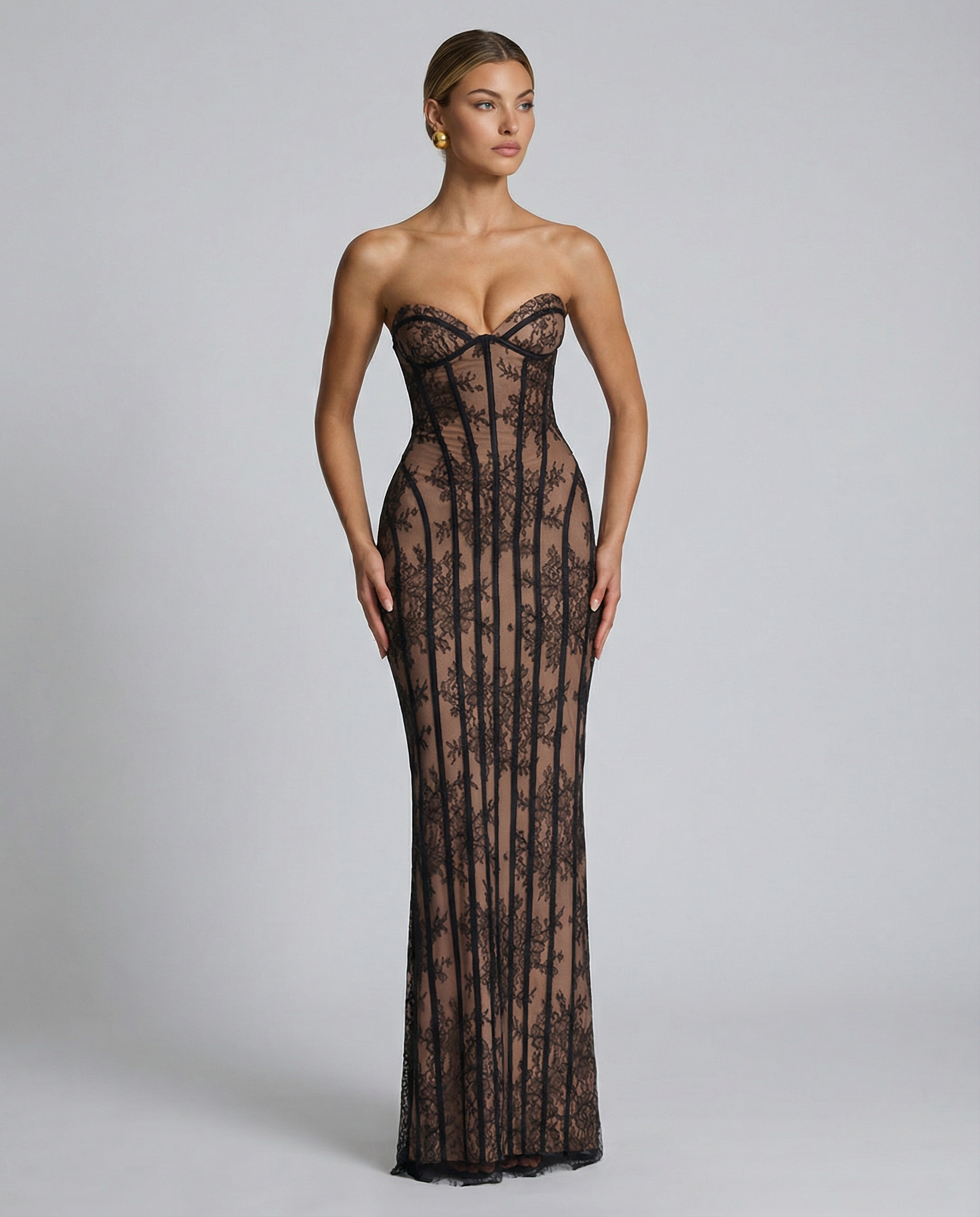 Women's Lace Corset Maxi Dress – Elegant Wedding Guest & Evening Formal Dress