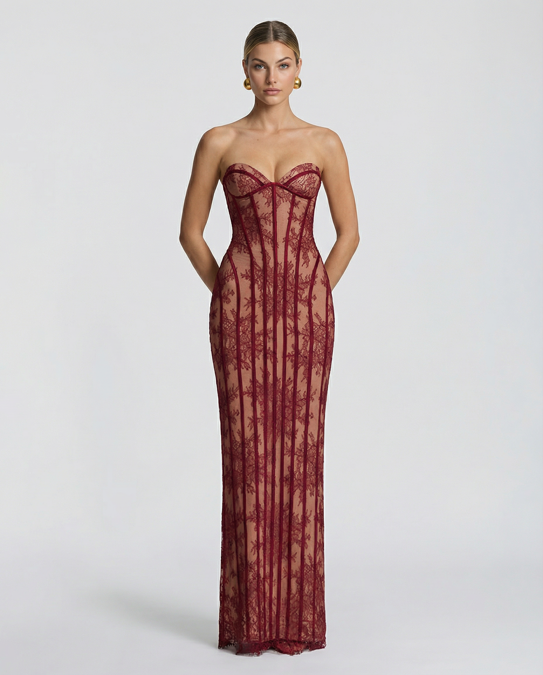 Women's Lace Corset Maxi Dress – Elegant Wedding Guest & Evening Formal Dress