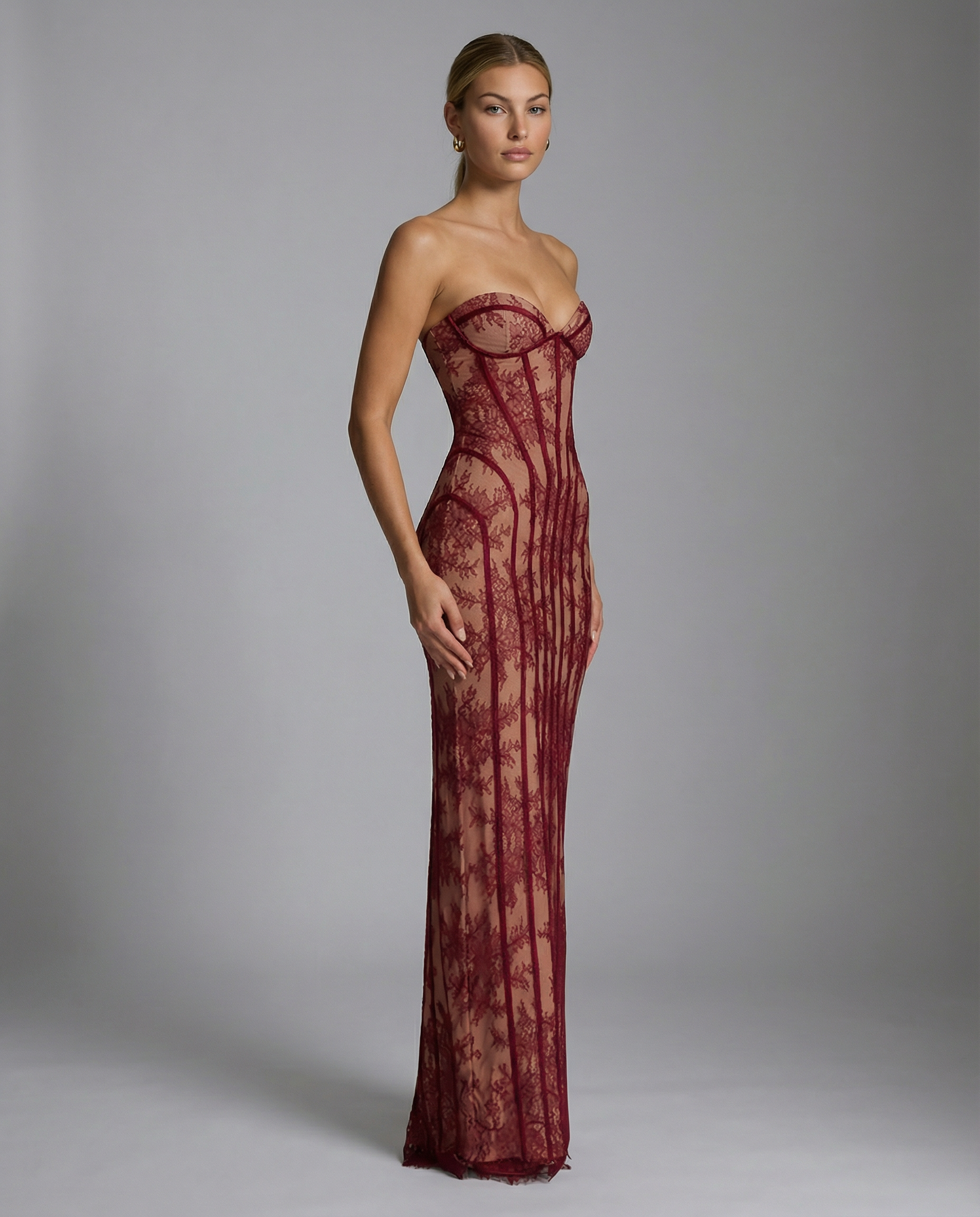 Women's Lace Corset Maxi Dress – Elegant Wedding Guest & Evening Formal Dress
