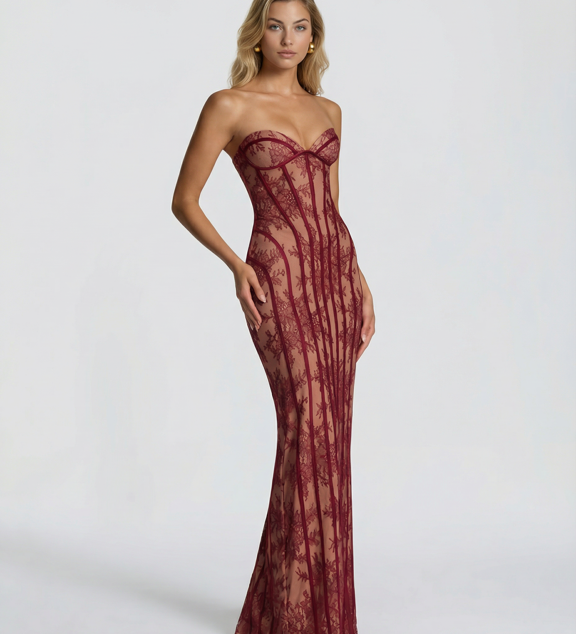 Women's Lace Corset Maxi Dress – Elegant Wedding Guest & Evening Formal Dress