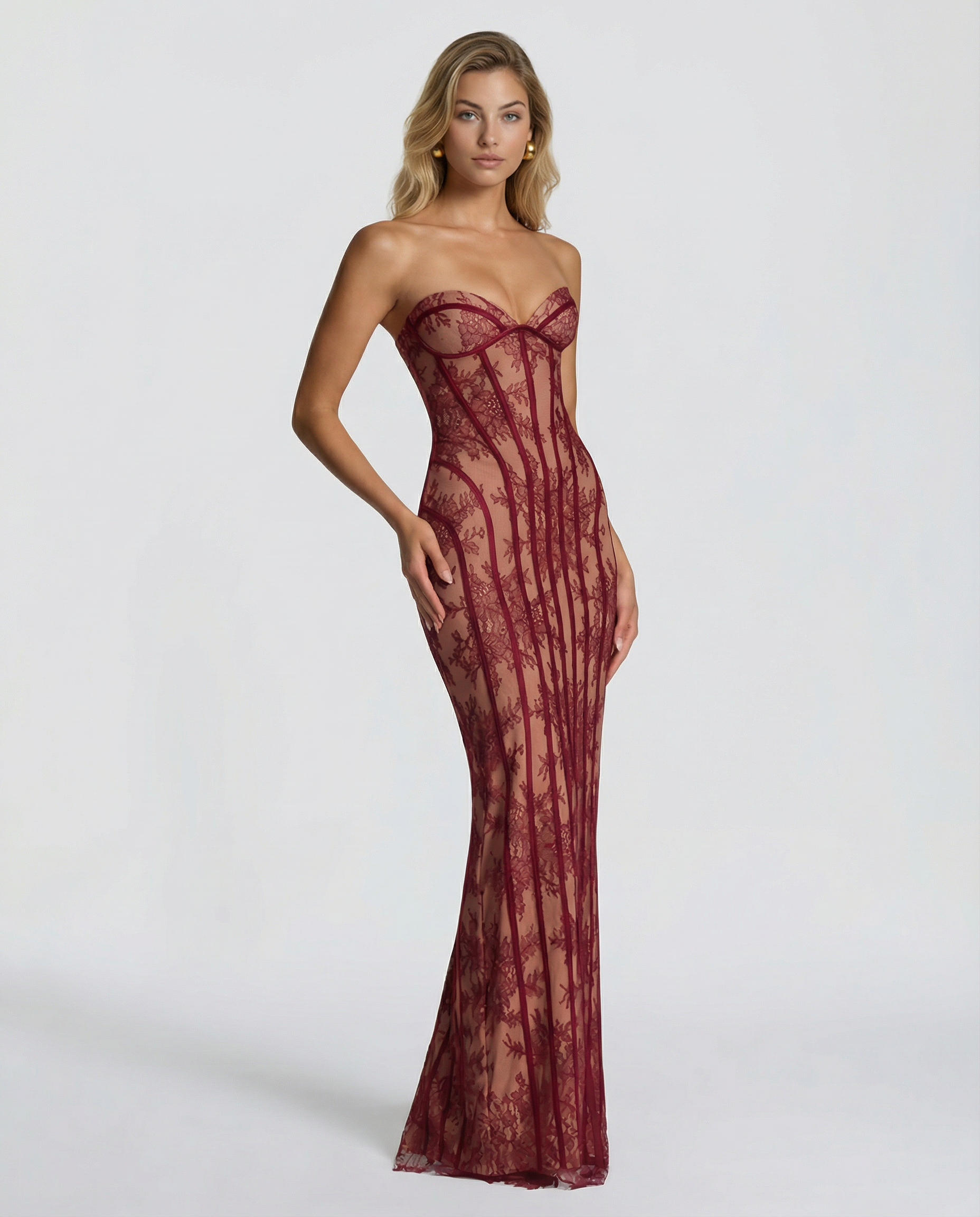 Women's Lace Corset Maxi Dress – Elegant Wedding Guest & Evening Formal Dress