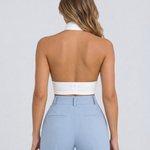 Women's Backless Cross Halter Neck Crop Top – Sleeveless Polyester Summer Going Out Top